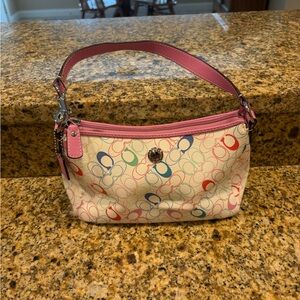 Coach Chelsea Colorful Mini Bag CC Scribble Logo Pink White Print EUC